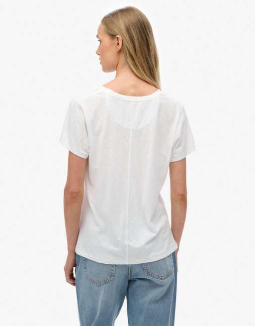 Superdry - Studios - T-shirt brodé en tissu flammé - Blanc optique, 2 de 6