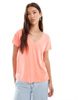 Superdry - Studios - T-Shirt in meliertem Fluro-Koralle mit Stickerei-Orange