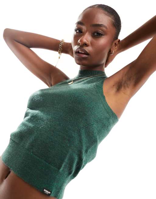 Superdry – Studios – Trägertop aus Merinowolle in Metallic-Tannengrün