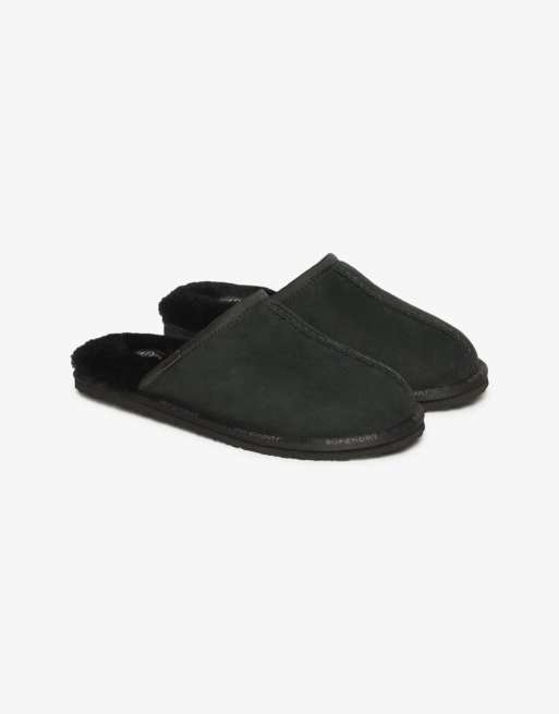 Superdry Suede mule slippers in black