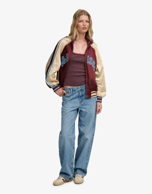 Superdry Suika track jacket in andorra burgundy multi, 4 of 5