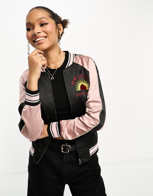 Satin bomber jacket womens on sale embroidered