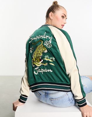 Superdry suikajan embroidered bomber jacket in Pine Green - ASOS Price Checker