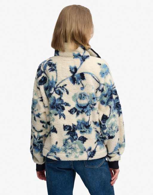 Superdry Super soft printed teddy fleece in blue peonies aop, 2 of 5