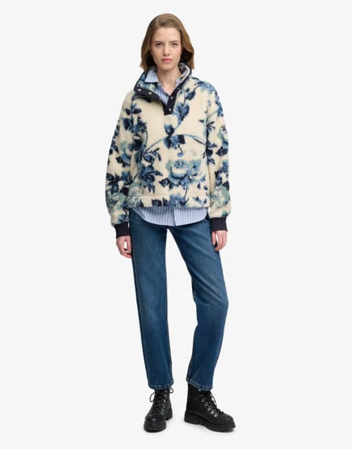 Superdry Super soft printed teddy fleece in blue peonies aop, 4 of 5