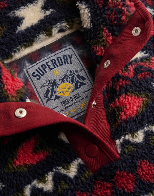 Superdry Super soft printed teddy fleece in burgundy mini aztec aop, 5 of 6