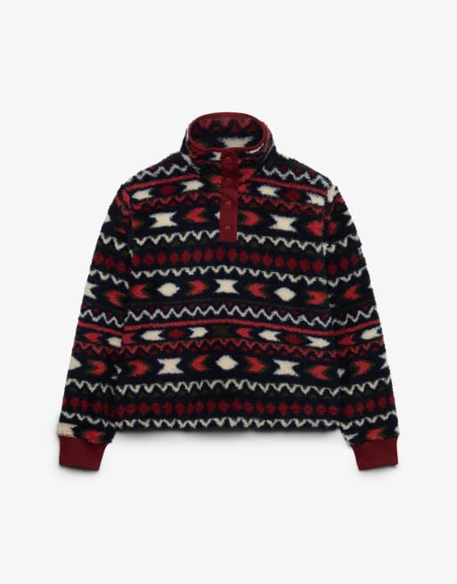 Superdry Super soft printed teddy fleece in burgundy mini aztec aop, 6 of 6