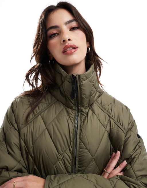 Superdry Superlong quilted liner jacket in chive green