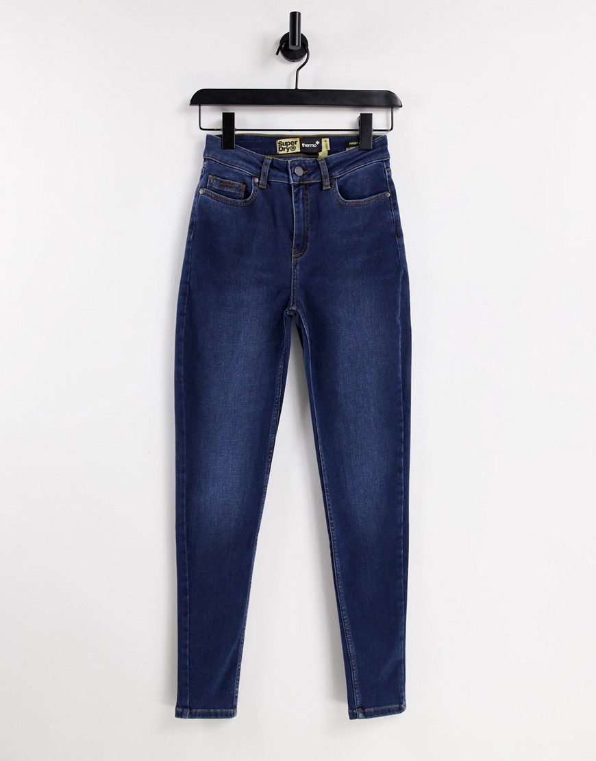 Superdry Superthermo skinny high waist jeans in indigo blue-Blues