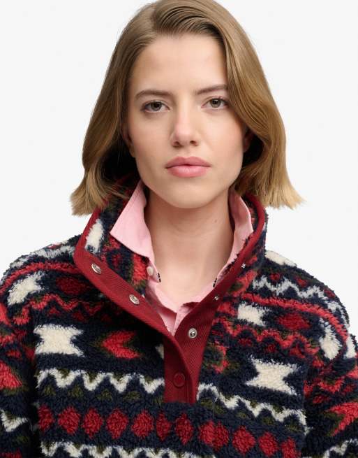 Superdry superweicher bedruckter Teddy-Fleece in burgunderrot mit Mini-Allover-Print, 3 von 6