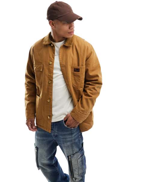 Superdry surplus 4 pocket chore jacket in Denim Co Tobacco Brown - view 1