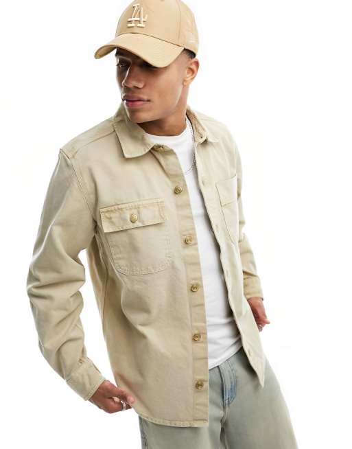 Superdry – Surplus – Canvas-Hemdjacke in blassem Khaki