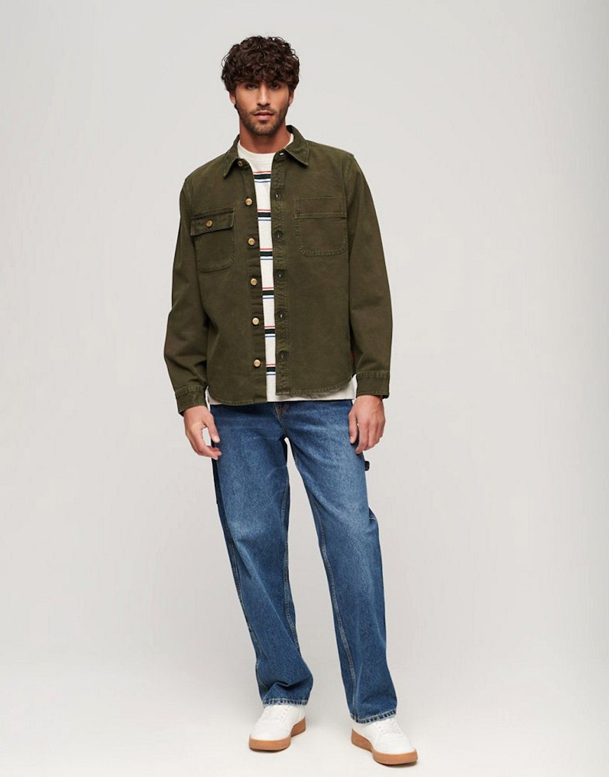 Superdry Surplus canvas overshirt in army khaki-Green