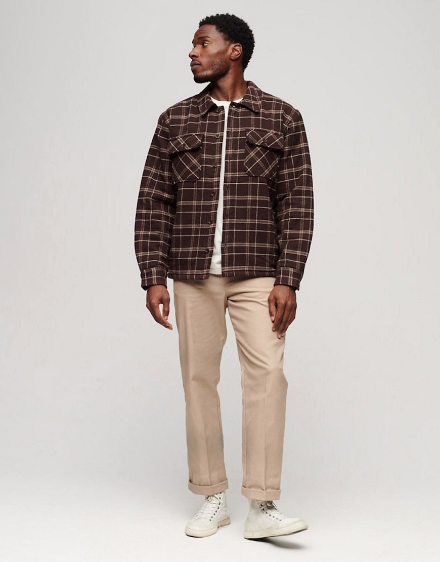 Superdry Surplus check jacket in burgundy check-Red