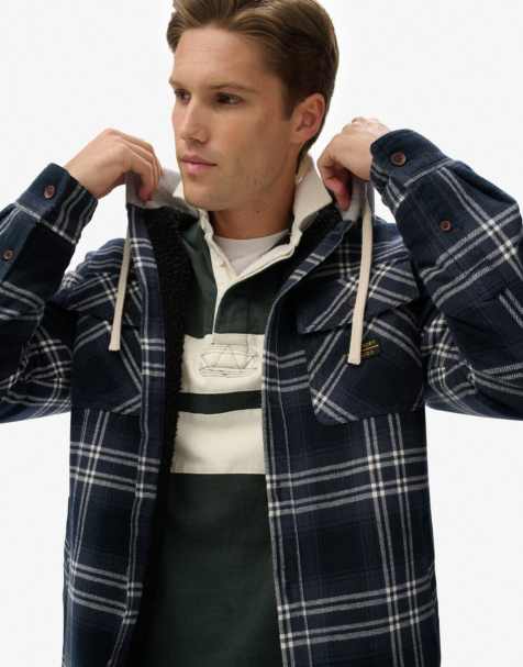 Superdry Surplus hooded check shirt in navy window check - view 1