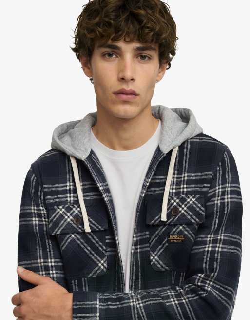 Superdry Surplus hooded check shirt in navy window check, 4 of 6