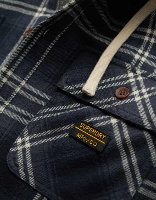 Superdry Surplus hooded check shirt in navy window check, 5 of 6