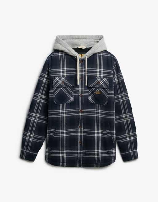 Superdry Surplus hooded check shirt in navy window check, 6 of 6