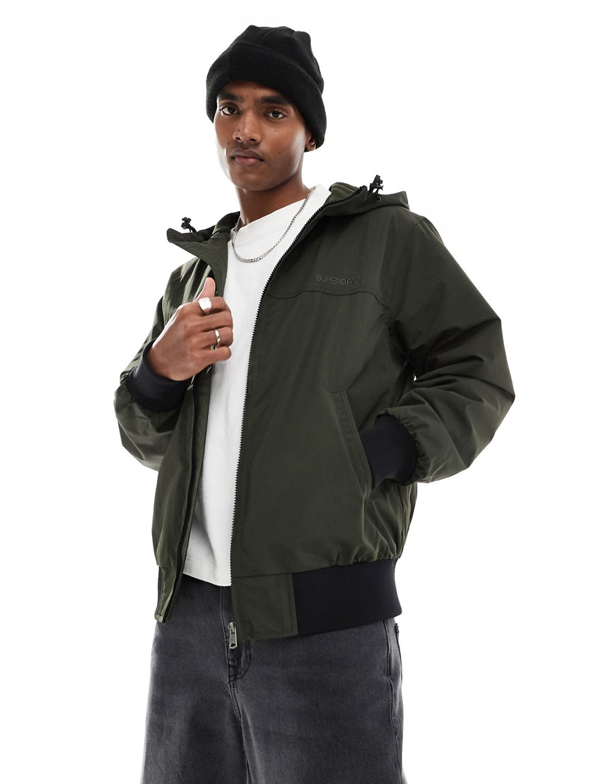 Superdry Surplus nylon hooded bomber jacket in surplus goods olive green