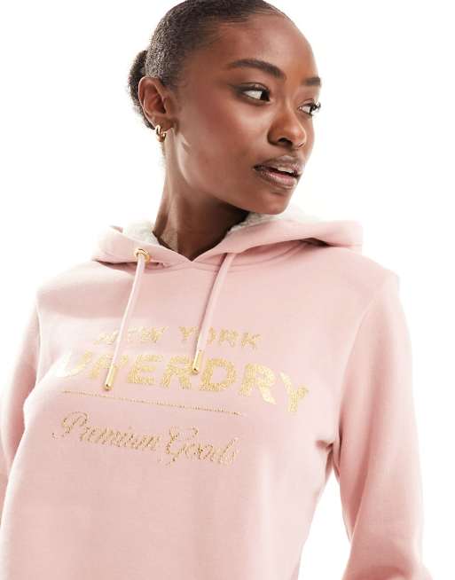 Superdry - Sweat à capuche luxueux avec logo métallisé - Rose blush vintage
