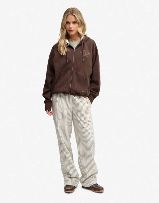 Superdry sweat à capuche zippé doublé en faux-fur Luxe marron châtaigne, 4 de 6