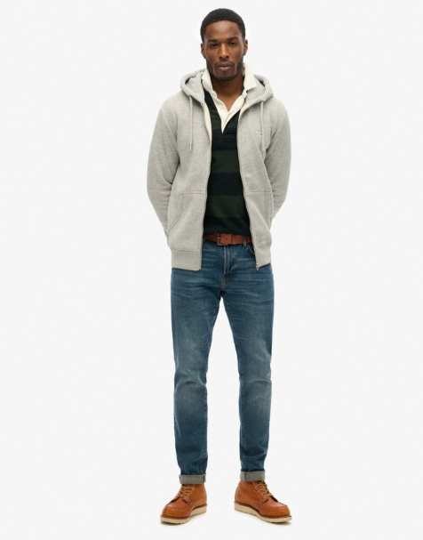 Superdry - Sweat à capuche zippé style vintage en coton avec broderie logo - Gris athlétique chiné - view 1