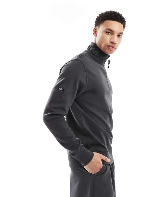 Superdry - Sweat fonctionnel à col tunisien avec logo - Noir délavé