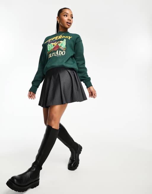 Superdry - Sweat ras de cou à imprimé graphique souvenir de voyage - Vert jade chiné