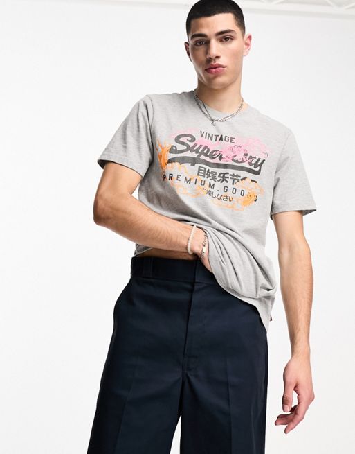 Superdry – Szary T-shirt z grafiką z logo w stylu vintage