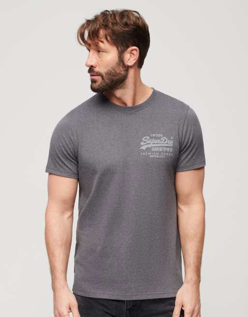 Superdry - T-shirt avec logo vintage sur la poitrine - Gris granite chiné