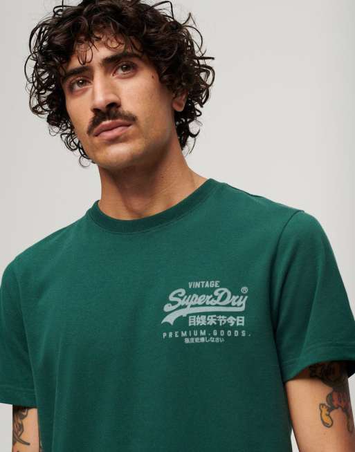 Superdry - T-shirt avec logo vintage sur la poitrine - Vert Ben chiné