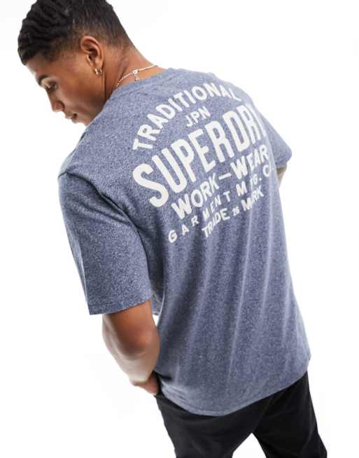 Superdry - T-shirt avec motif style workwear sur la poitrine - Bleu marine givré