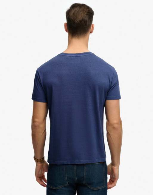 Superdry - T-shirt classique en lin et coton avec poche - Bleu Montauk, 2 de 6