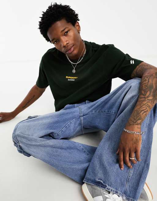 Superdry - T-shirt de sport à manches courtes et logo - Vert foncé