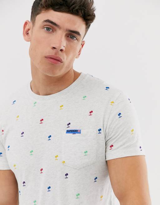Superdry - T-shirt grigia con tasca con stampa di palme, 3 di 4
