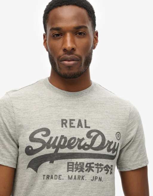 Superdry – T-Shirt in meliertem Athletik-Grau mit Vintage-Logo