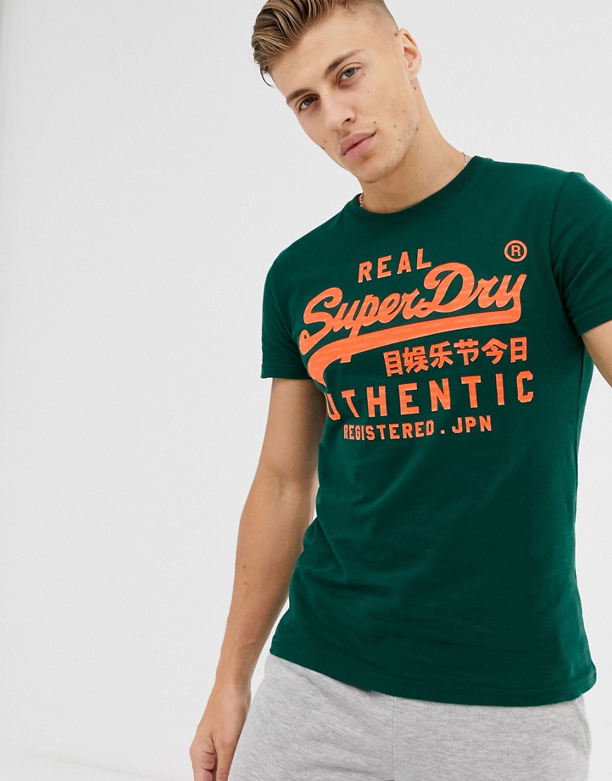 Superdry - t-shirt vintage verde con logo autentico