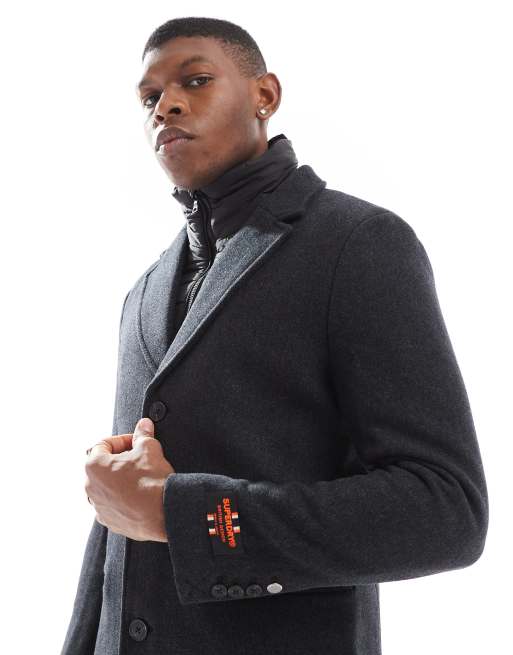 Superdry pea coat black 2025