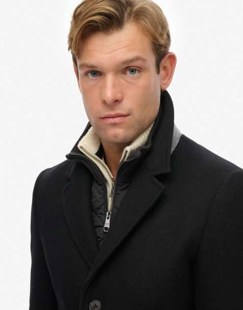 Superdry Tailored 2 in 1 town coat in black - view 1