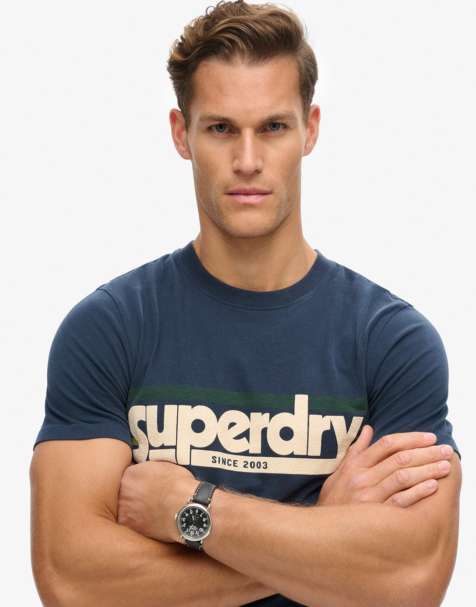 Superdry Terrain striped logo t-shirt in eclipse navy - view 1