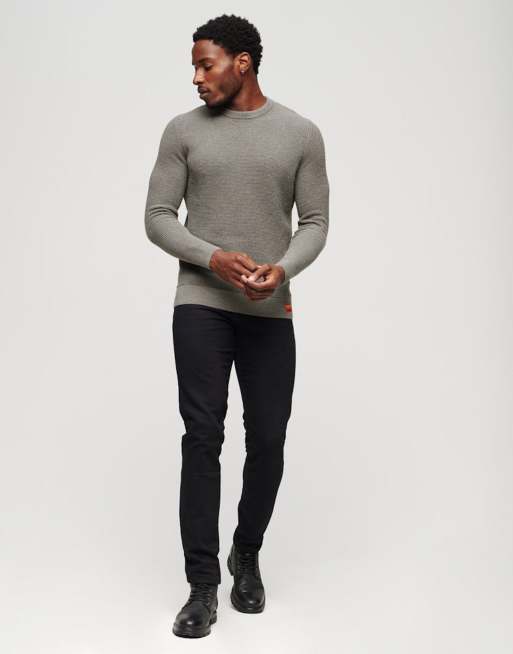 Superdry Textured crew knit jumper in storm grey heather