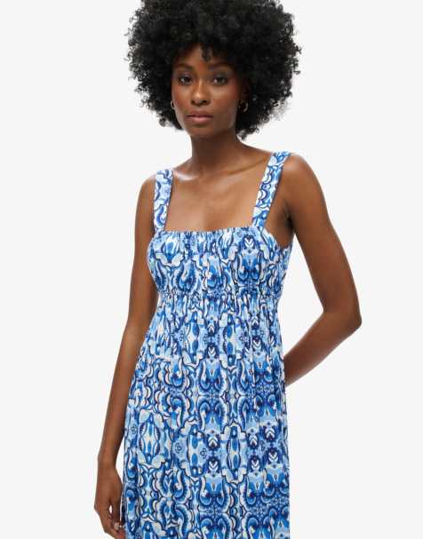 Superdry Tie – Maxikleid in Blau mit Kachelprint - view 1