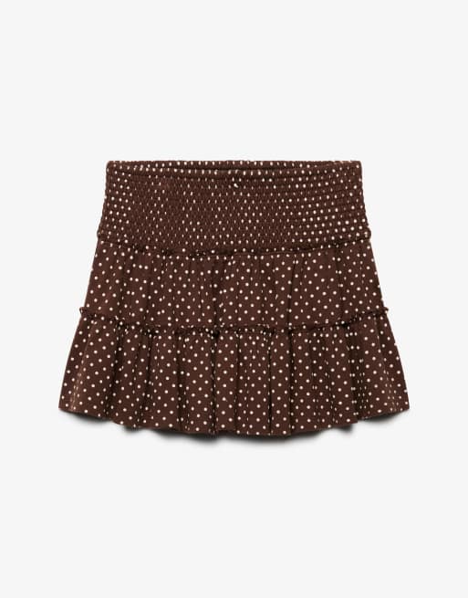 Superdry Tiered jersey mini skirt in chestnut brown polka dot, 7 of 7