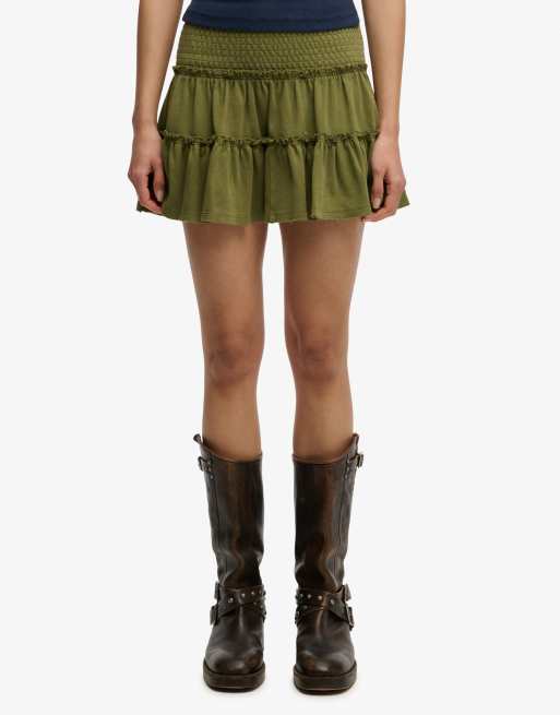 Superdry Tiered jersey mini skirt in olive khaki, 4 of 5