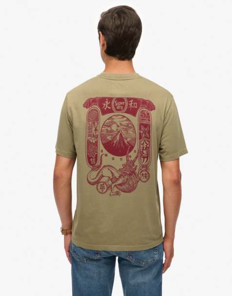 Superdry Tokyo narrative loose t-shirt in light khaki green - view 1