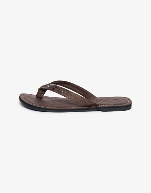 Superdry Tongs en imitation cuir embossé marron fudge, 3 de 6