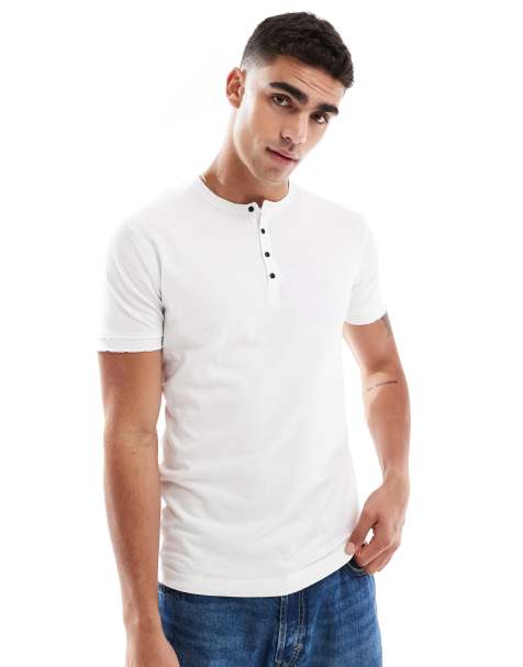 Superdry - Top à manches courtes et col grand-père en jersey flammé - Blanc optique - view 1