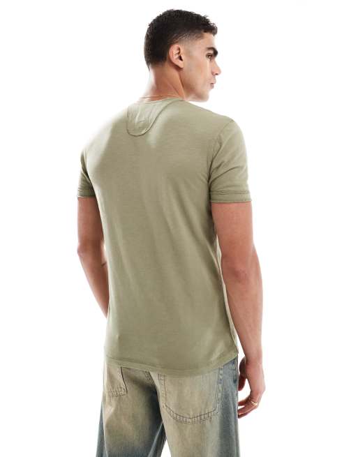 Superdry - Top à manches courtes et col officier en jersey flammé - Vert kaki clair, 4 de 4