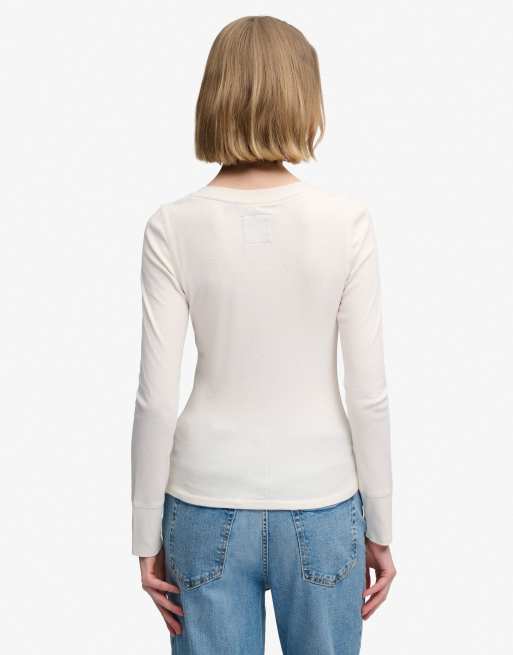 Superdry top à manches longues boutonné Athletic blanc cassé désert, 2 de 6
