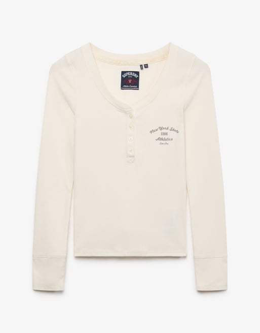 Superdry top à manches longues boutonné Athletic blanc cassé désert, 6 de 6